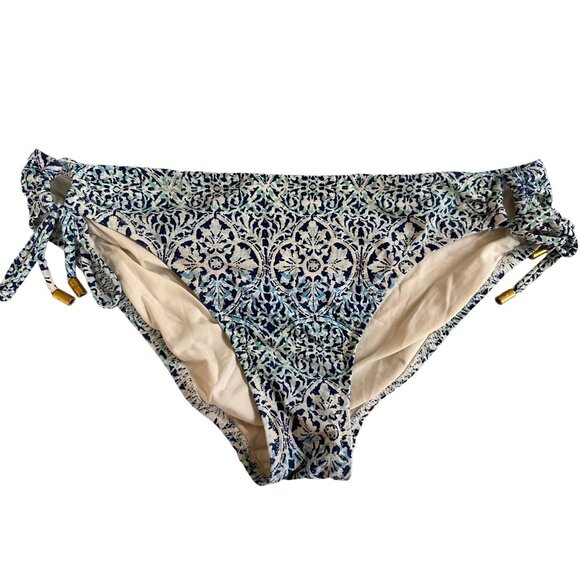 🌸3/$15🌸Blue and White Geometric Pattern Bikini Bottoms Medium - Picture 1 of 4